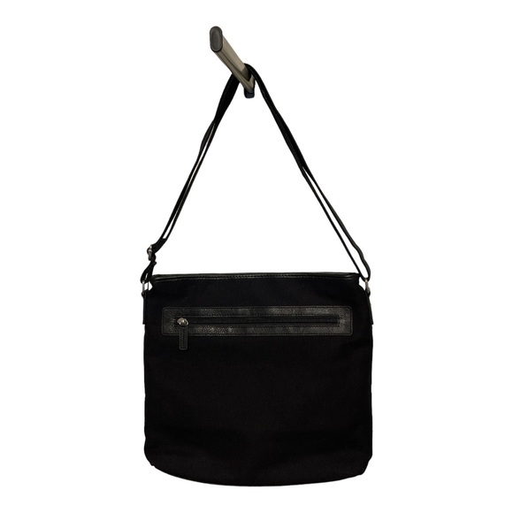 Levenger Crossbody Bag Purse Tote Canvas Leather Trim Black New Messenger - Picture 1 of 10